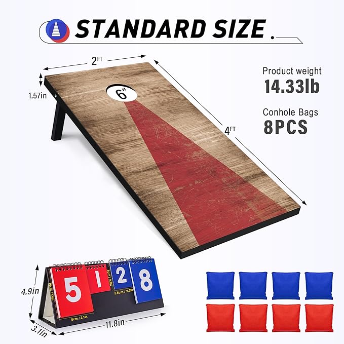 4x2 Ft Cornhole Boards Set, Premium Regulation Size Cornhole Boards with 8 All-Weather Bean Bags, Carrying Case and Scoreboard