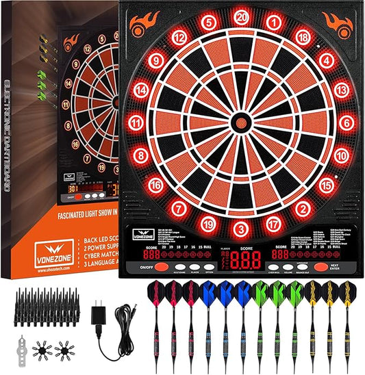 Electronic Dartboard, Electric Dart Boards for Adults,Electronic Scoreboard, Light-Up Led Display, 12 Darts Soft Tip Professional Dart Board and Extra Tips, Up to 8 Players