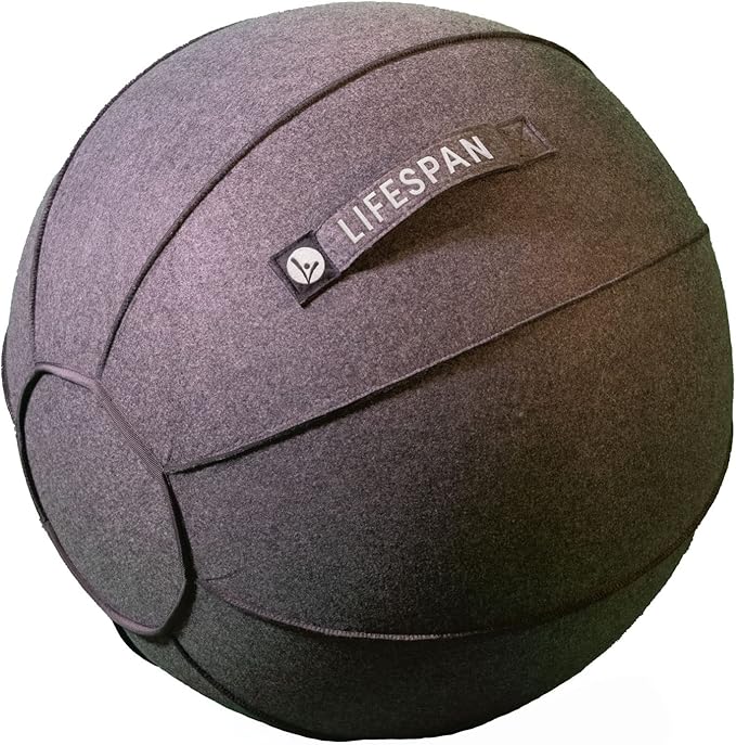 LifeSpan Fitness Anti-Slip Felt Cover Yoga Ball Chair with Handle & Back Support, Office, Home Gym, Pregnancy, Balance Training, Inflator Included (Charcoal Gray, 25 Inch)