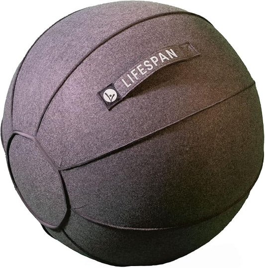 LifeSpan Fitness Anti-Slip Felt Cover Yoga Ball Chair with Handle & Back Support, Office, Home Gym, Pregnancy, Balance Training, Inflator Included (Charcoal Gray, 25 Inch)