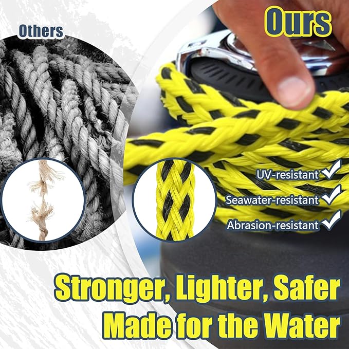 Boat Tow Rope 60ft 3-6K, Floating Ropes for Towable Tubes，Watersport Accessories