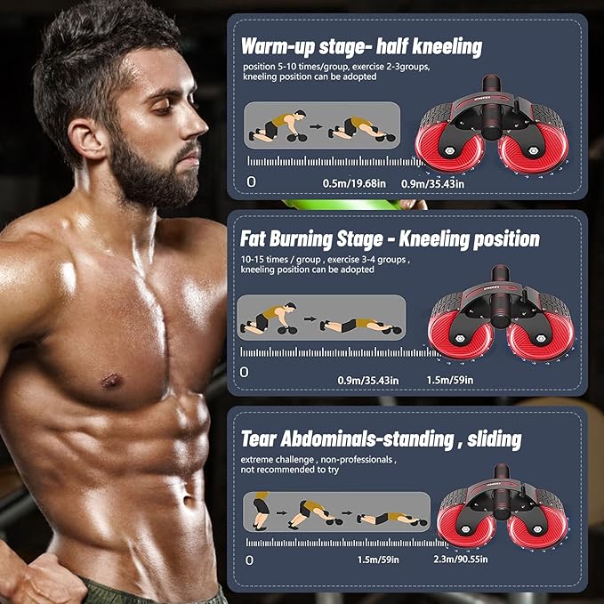 Ab Roller Wheel, Double Automatic Rebound Abdominal Wheel, Ab Roller Wheel Domestic Abdominal Exerciser for Beginners Core Workouts, AB Core Workout Equipment with Knee Mat for Home Gyms