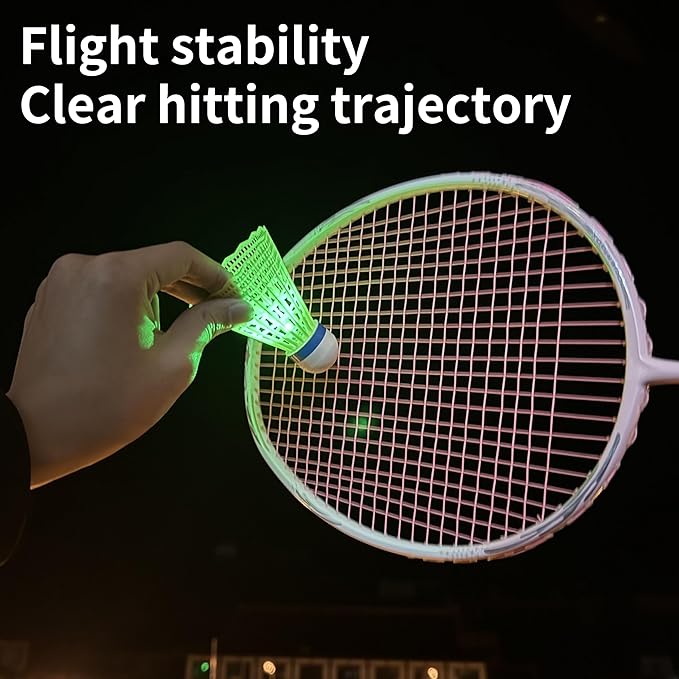 LED Badminton Birdies, Plastic Light Up Birdies Glow in The Dark Nylon Lighting Birdies Shuttlecock for Indoor Outdoor Sports Activities
