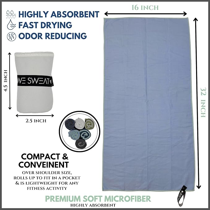 We Sweat’s (6 Pack) Microfiber Gym Towels, Silver ION Odor-Free Absorbent Fiber, Fast Drying Men & Women Workout Gear for Body Sweat, Towels, Sports Exercise Fitness Gear