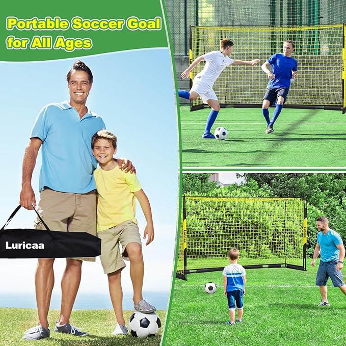 Collapsible Soccer Goal, 12×6 ft /6×4 ft Portable Soccer Goal Net for Backyard, Quick Setup Soccer Goals with 1 Carry Bag, 1 Agility Ladder, 4 Ground Nails,12 Training Cones