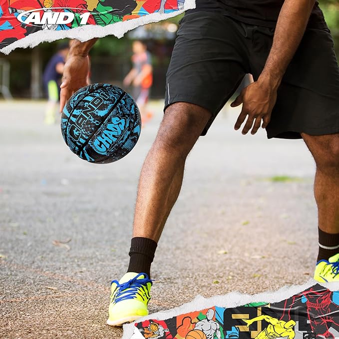 AND1 Chaos Basketball: Official Regulation Size 7 (29.5 inches) Rubber - Deep Channel Construction Streetball, Made for Indoor Outdoor Basketball Games