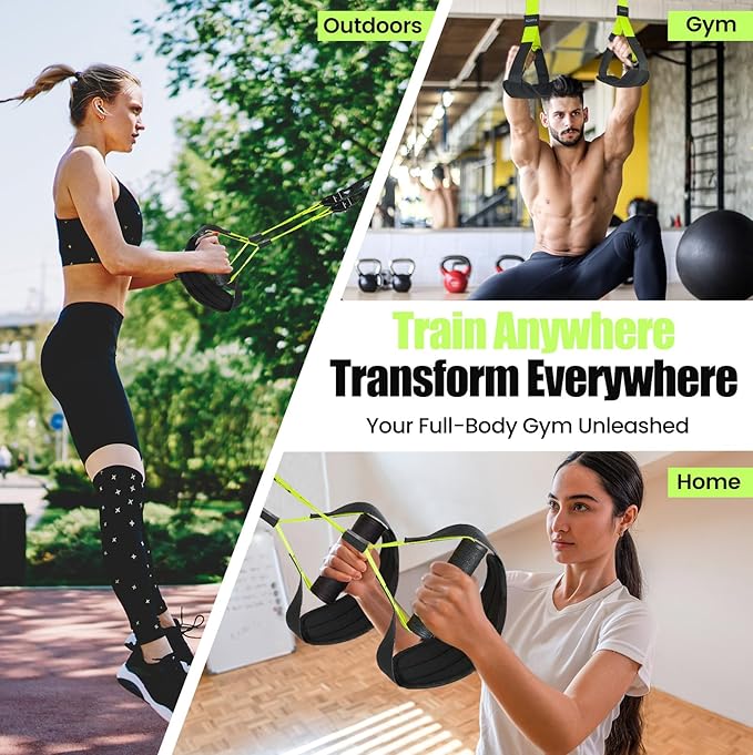 Home Suspension Training Kit with Suspension Trainer, Straps & Bands – Adjustable Full-Body Workout System for Home Gym, Yoga, Pilates, Travel | Compact Design