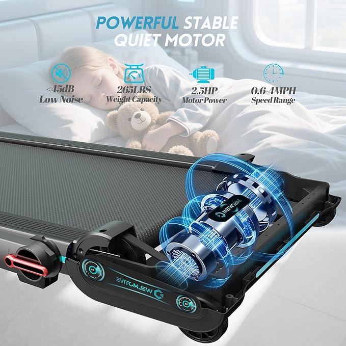 Treadmill with Auto Incline Walking Pad Underdesk for Home Office Potable Compact Running Machine Jogging Caminadora para Casa Up to 13% 6 Levels with Remote Control Indoor Fitness Black
