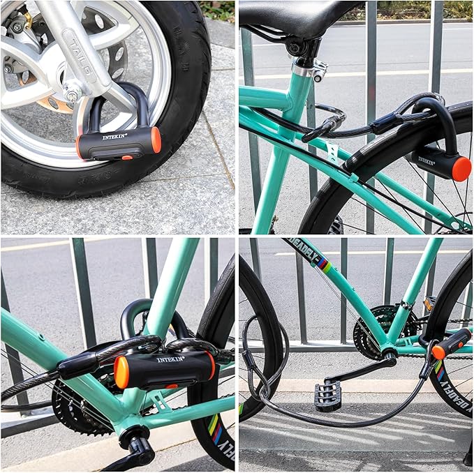 Bike U Lock Heavy Duty Bike Lock Bicycle Lock, 16mm U Lock and 3ft / 5ft / 6ft Length Security Cable with Sturdy Mounting Bracket for Bicycle, Motorcycle and More