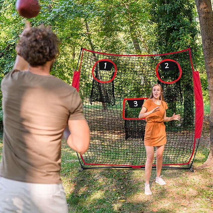 Football Nets for Throwing, Football Target Net Quarterback Throwing Net Football Target Practice Accuracy, Portable Football with 3 Throwing Targets