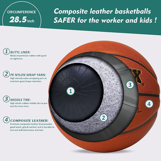 Women's Basketball - Size 6 (28.5) with Pump - Ideal for Girls' Basketball