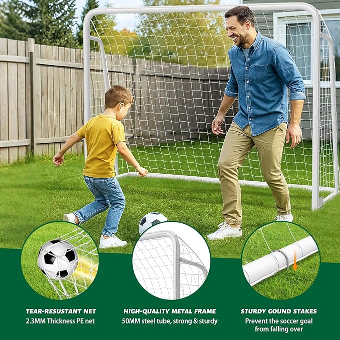 NAIZEA Soccer Goal - 12x6FT/16x7FT/10x6FT/8x6FT/6x4FT Soccer Goals for Backyard - Metal Soccer Goals for Youth Adult - Multiple Sizes Colors - Perfect for Games Indoor Outdoor Practice