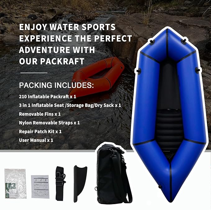 Lightweight Packrafts, TPU Inflatable Kayak for Flat Water Rafting Camping Trip/Fishing/Water Adventures 1 Person/2 Person Packraft, 330lb/660lb Weight Capacity