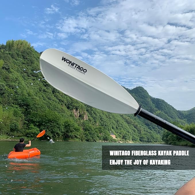 Kayak Paddle with Fiberglass Shaft and Reinforced Nylon Blade, Adjustable Kayaking Oars, 3 Piece, 230-250 cm/90-98 inches, 210-230 cm/82-90 inches