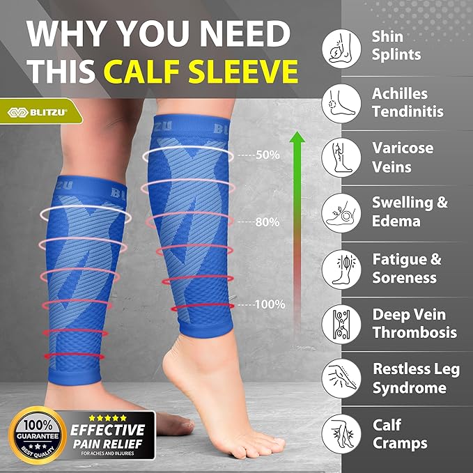 BLITZU Calf Compression Sleeve for Men & Women Footless Compression Socks Support Runners Leg Sleeve Shin Splints Pain Relief