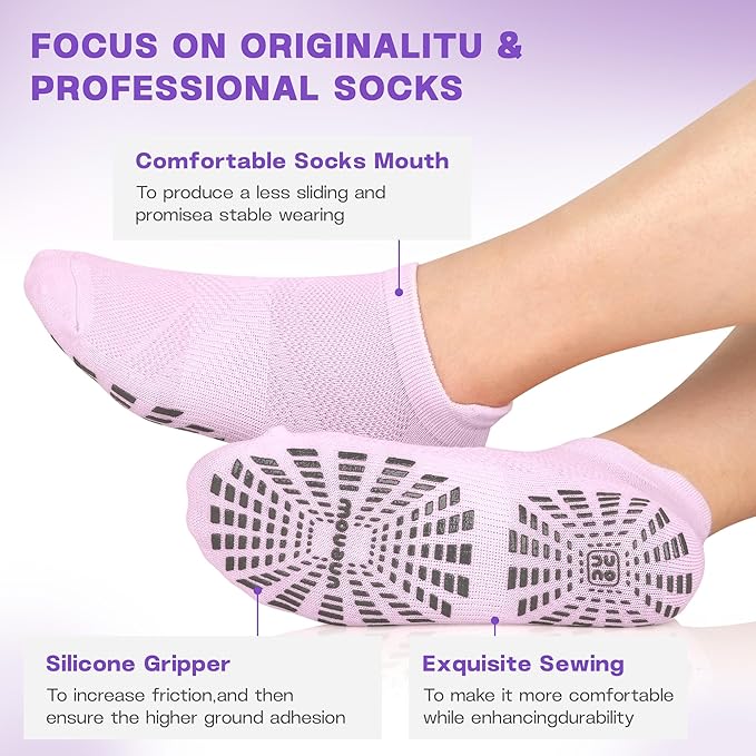 unenow 5 Pairs Pilates Socks for Women Non Slip Socks with Grips for Yoga Hospital Barre Barefoot