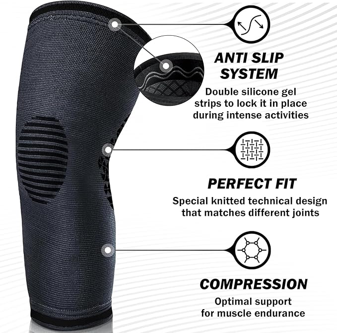 POWERLIX Knee Compression Sleeve (Pair) - Best Knee Brace for Knee Pain for Men & Women – Knee Support for Running, Basketball, Volleyball, Weightlifting, Gym, Workout, Sports