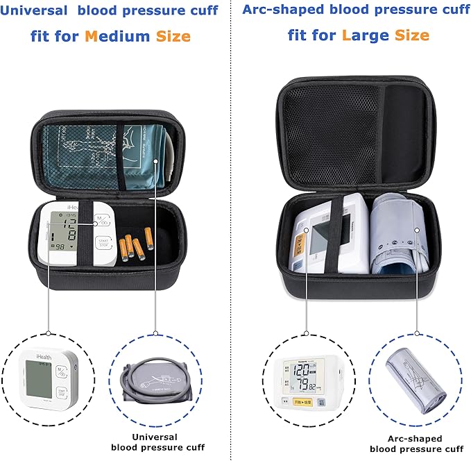Ginsco Universal Hard Shell Case for Blood Pressure Monitor, Compatible with Omron Platinum/Gold, Portable Carrying Travel Case with Handle, Mesh Pocket for Cuff/Batteries/Charger (Red, L)