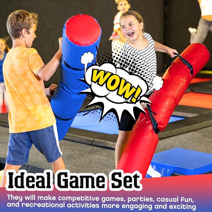 ShinyRelief 2 Pcs Jousting Sticks for Adults Sponge Filled Pugil Stick 72" l x 9" Dia PU Covered Set for Sparring Games, Blue and Red