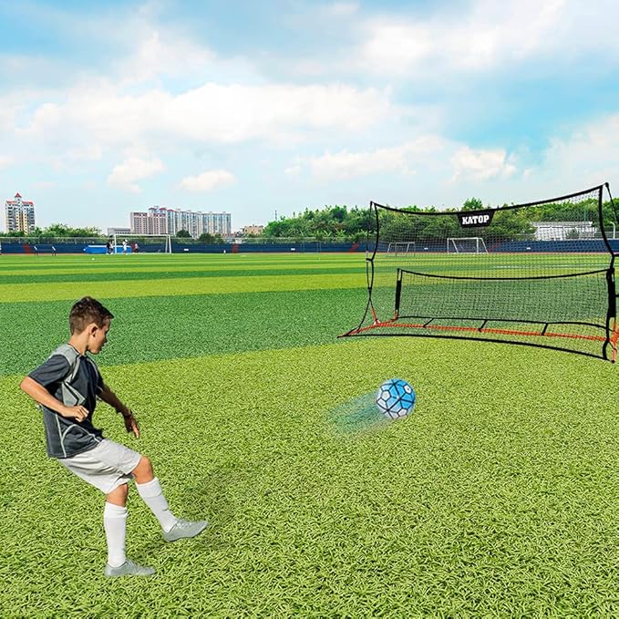 Katop Soccer Training Rebounder Net, 2-in-1 Soccer Goal Net with Heavy Duty All-Weather Metal Frame, for Shooting, Passing and Penalty Kick Training