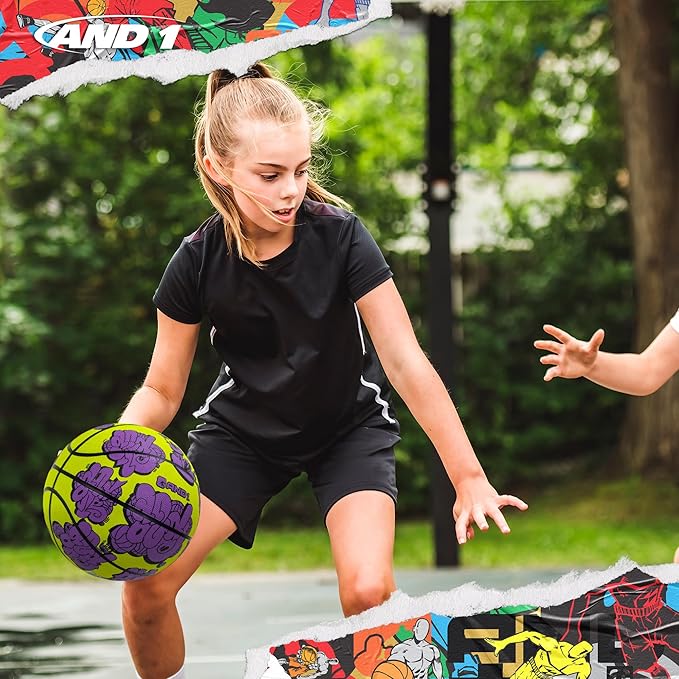 AND1 Toss Up Basketball : Youth Sized Rubber Streetball for Indoor and Outdoor Use, Deep Channel Construction and Durability, Includes 10” Pump