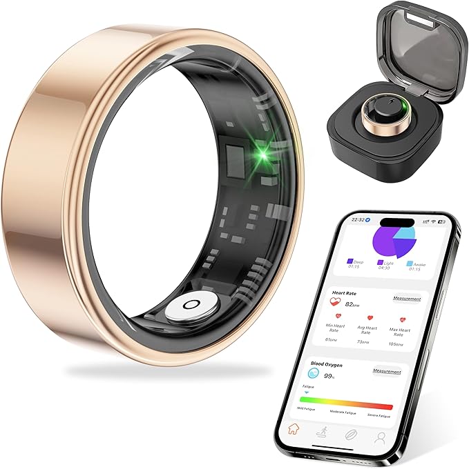 Smart Ring for Fitness & Health Tracking -Pedometer,Sleep/Heart Rate/Blood Oxygen Monitor, Gesture Control / 5ATM Waterproof -No APP Subscription Compatible with Smart Phone (Rose Gold, 9)