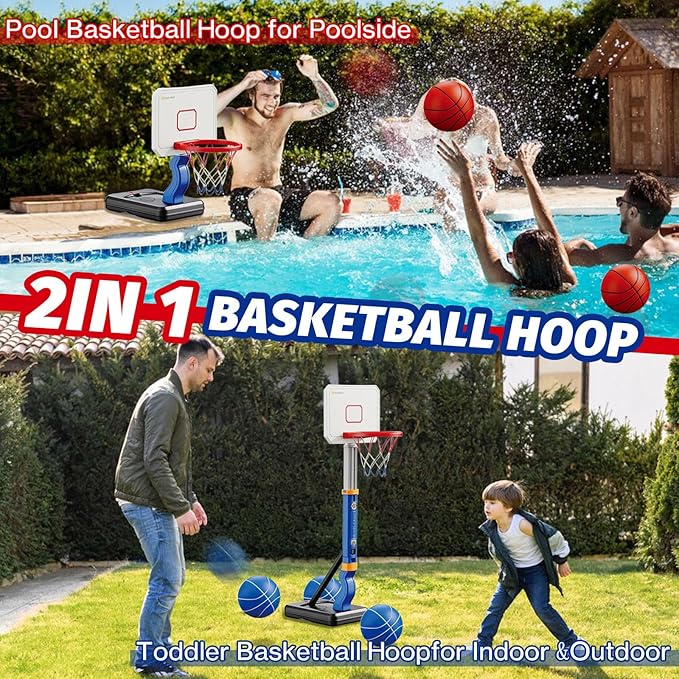 Toddler/Kids Basketball Hoop，Adjustable Height Poolside Mini Basketball Hoop, Swimming Pool Basketball Toys ，Indoor Outdoor Play Portable Basketball Games, Perfect Sports Gift for Boys Girls Age 3-12