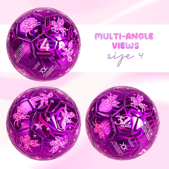 Kids Soccer Ball Size 2 Size 3 Size 4 Glitter Unicorn Dinosaur- For Toddlers Kids Age 1-3 3-8 8-12 - Sports & Outdoors Ball Inflatable with Pump - Gift for Girls Boys Children Youth School Birthday