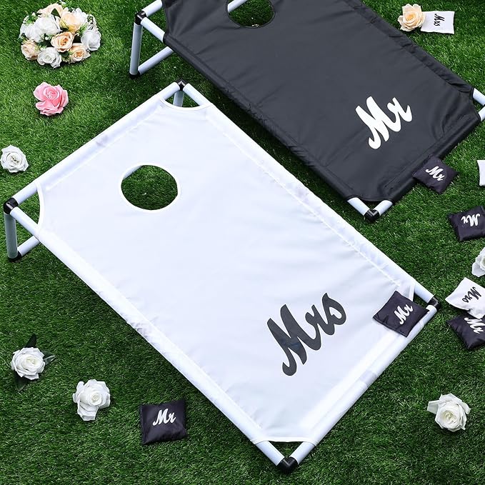 Wedding Portable Cornhole Games Set, PVC Framed Corn Holes Kit-2 Cornhole Boards, 8 Corn Hole Bean Bags and Carrying Case for Wedding Game Beach Yard Toss Indoor Outdoor Camping Party (3x2ft)