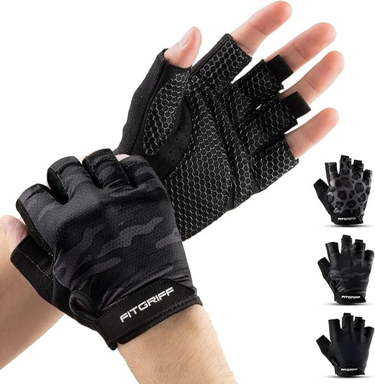 Fitgriff® Workout Gloves (Padded) for Men & Women - Fingerless Gym Gloves for Weight Lifting, Training - Full Palm Protection, Size : 5