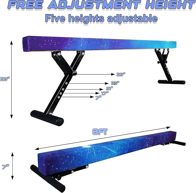Adjustable Balance Beam Gymnastics Beam 8 FT Adjustable Height Beams for Kids, High and Low Floor Beams,Gymnastics Equipment for Kids Adults Training at Home and Gym Center