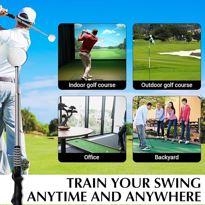 Golf Grip Trainer,Golf Swing Trainer,Retractable Right-Handed Grip Trainer Golf Training Aid for Warmup, Strength Tempo Practice, Indoor/Outdoor Use Improve Swing Rhythm & Accuracy