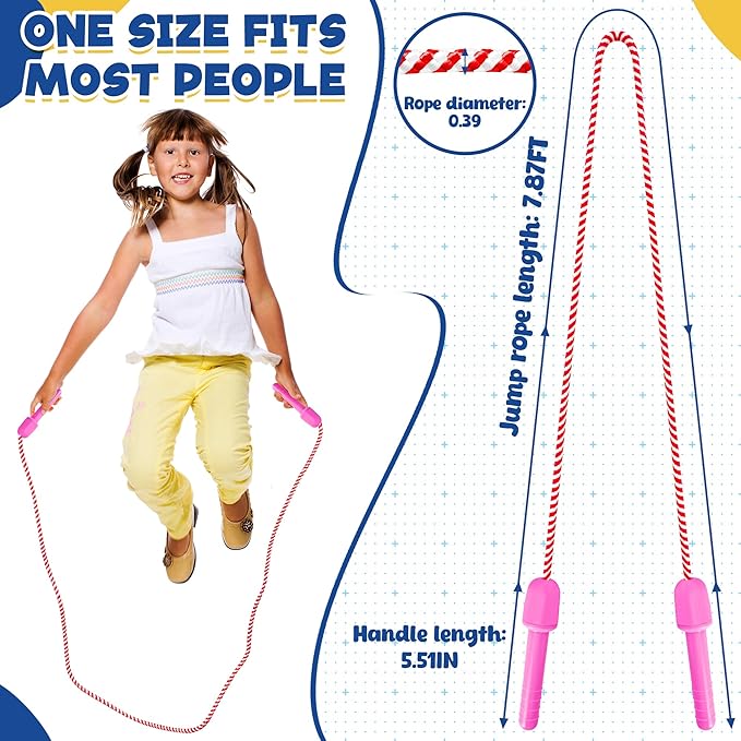 Kids Jump Rope, Colorful Nylon Skipping Ropes for Children, 7.78FT Adjustable Length, 5.51IN Handles, Lightweight Skipping Ropes Set for Indoor & Outdoor Play Fitness School Activities