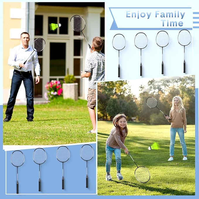 12 Pack Badminton Rackets Set Including Rackets, Nylon Shuttlecocks and Carry Bag for Outdoor Backyard Games Beginners
