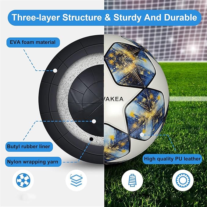 Soccer Ball Size 5,Waterproof PU Leather,Official Match Ball