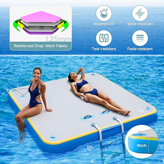 Specraft Inflatable Floating Dock, Non-Slip Air Dock Platform loating Island Raft with Rope Ladder for Pool Lake Beach Ocean