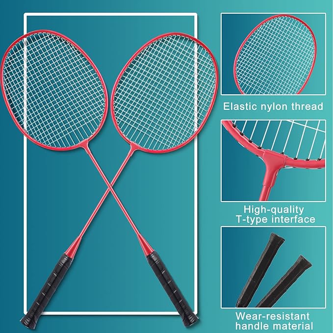 Woanger 8 Packs Badminton Rackets Set with 12 Badminton Racquets for Adult Backyard Gym Beach Outdoor Games
