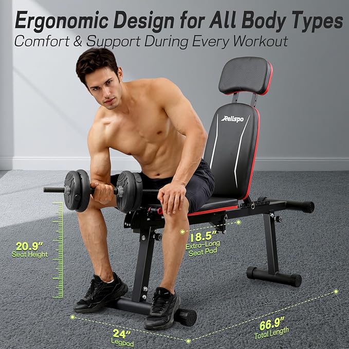 Upgraded Adjustable Weight Bench with Leg Extension and Leg Curl, 9 Back Positions & Foldable, 1200LB Workout Bench for Home Gym, Flat Decline Incline Bench for Full-Body Strength Training & Big Guys