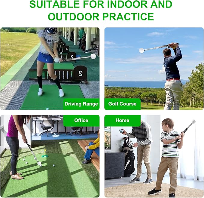 Retractable Golf Swing Training Aid, Click Stick Golf Swing Trainer, Non-Slip Golf Grip, Golf Alignment Sticks & Arm Band, Indoor Outdoor Golf Practice Accessories for Golfers