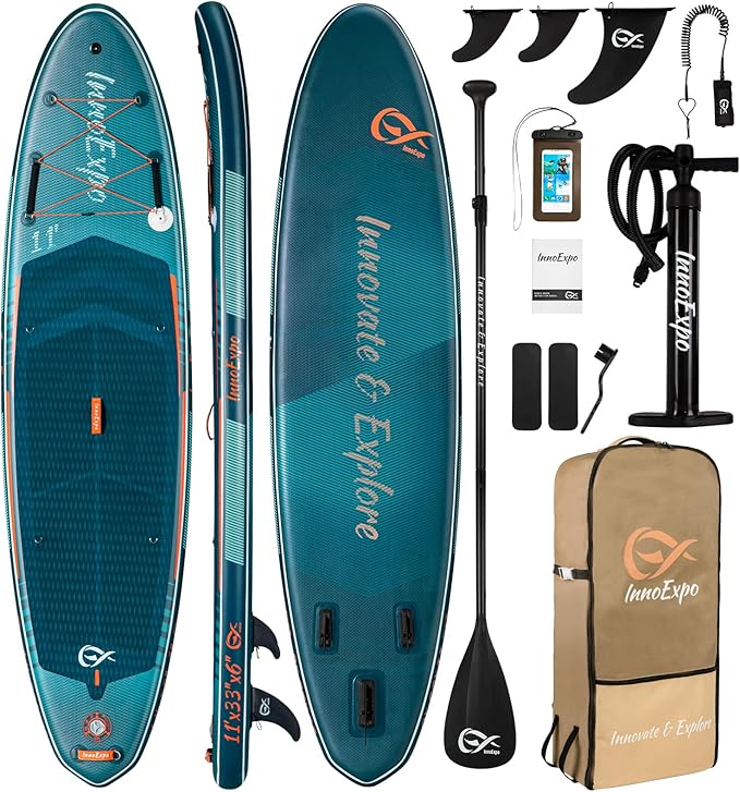 InnoExpo 11' Inflatable Stand Up Paddle Boards with Premium Accessories, Wide Stable SUP Paddle Board Design, Non-Slip Comfort Deck for Youth & Adults