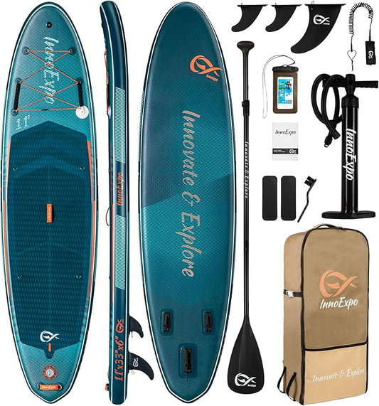 InnoExpo 11' Inflatable Stand Up Paddle Boards with Premium Accessories, Wide Stable SUP Paddle Board Design, Non-Slip Comfort Deck for Youth & Adults