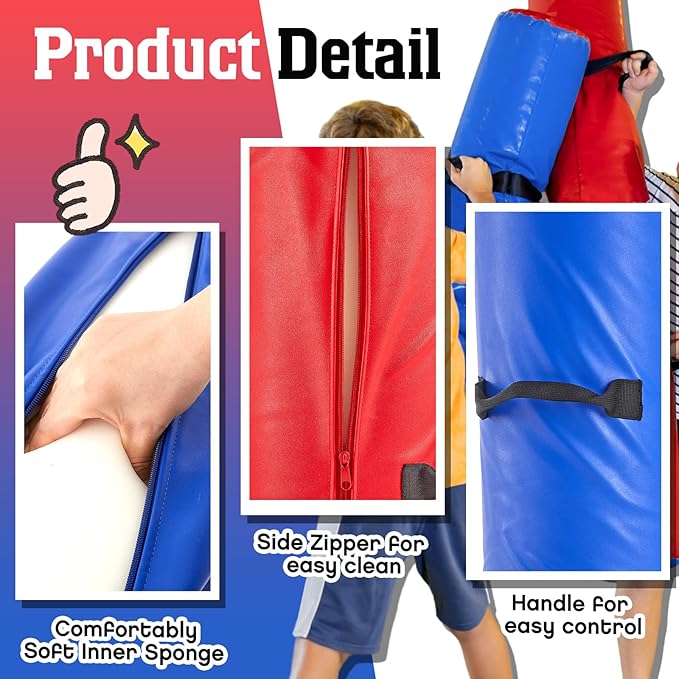 ShinyRelief 2 Pcs Jousting Sticks for Adults Sponge Filled Pugil Stick 72" l x 9" Dia PU Covered Set for Sparring Games, Blue and Red