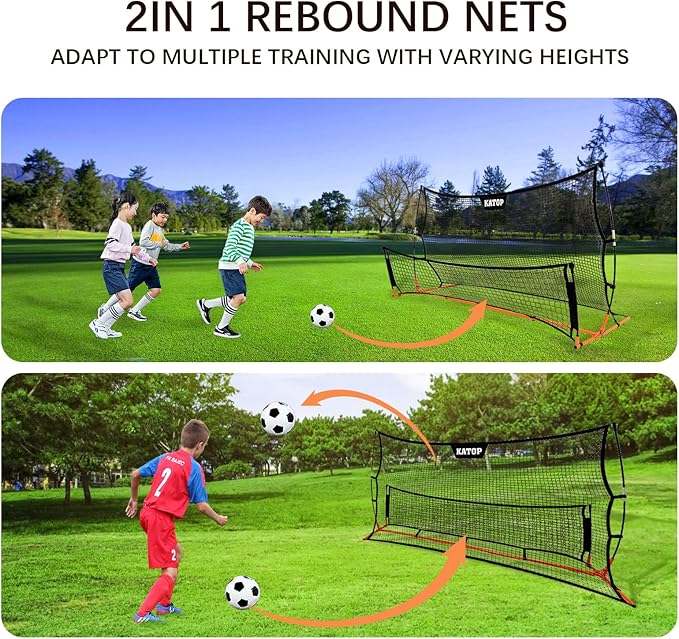 Katop Soccer Training Rebounder Net, 2-in-1 Soccer Goal Net with Heavy Duty All-Weather Metal Frame, for Shooting, Passing and Penalty Kick Training