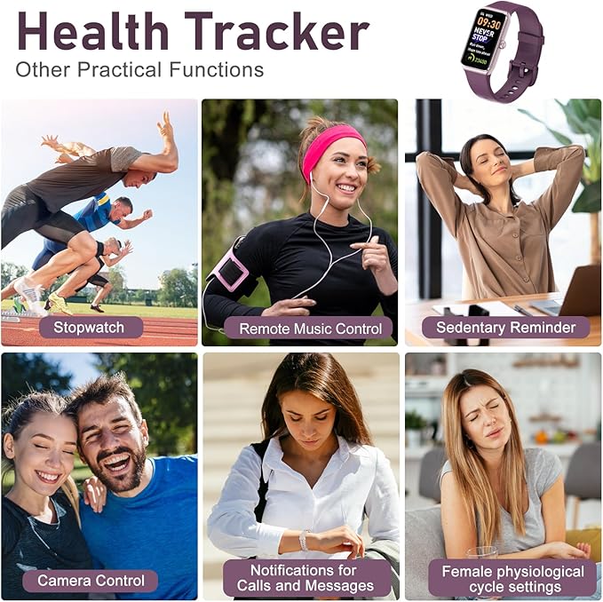 Fitness Tracker with Step Counter/Calories/Stopwatch, Activity Tracker, Health Tracker with Heart Rate Monitor, Sleep Tracker,1.47 Touch Color Screen, Pedometer Watch for Women Men