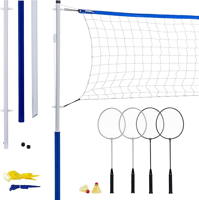 Franklin Sports Portable Badminton Set - Adult and Kids Badminton Net - Perfect Backyard/Lawn Game - Includes 4 Racquets - Recreational