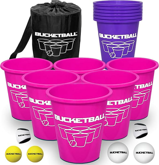 BucketBall | Team Color Edition | Combo Pack (Pink/Purple): Original Yard Pong Game: Best Camping, Beach, Lawn, Outdoor, Family, Adult, Tailgate, Jumbo, Giant Game
