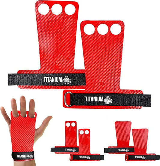Bear Grips Two Hole Hand Grips, Three Hole Pull Up Grips, No Hole Wrist Grips, WOD Grips for Men and Women. Carbon Fiber Hands Grips, Titanium Hand Grips for Weight Lifting, Speed Pull Up Gloves Grip