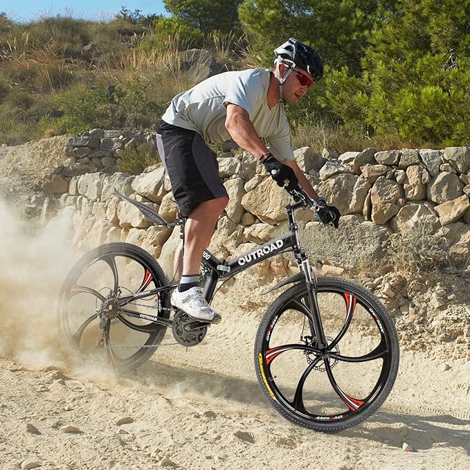 26 Inch Folding Mountain Bike with High Carbon Steel, 21 Speed City Bike with Dual Suspension, Folding Bicycle for Adults Men and Women