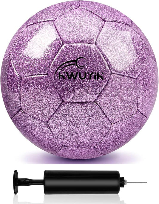 Size 3 4 5 Glitter Pink Gold Purple Soccer Ball Set with Pump Youth Soccer Ball for Kids Aged 4-6 6-8 8-12 Toddler Soccer Ball Soft Training Ball Practice for Teens Children Adults Boys Girls