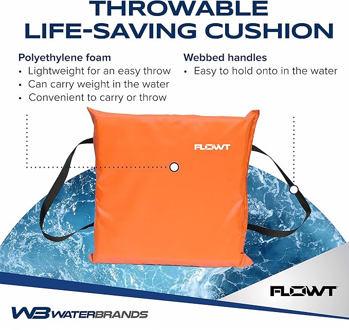 Flowt Boat Seat Cushion and Throw Cushion for Boat Safety – USCG Approved Type IV, Life Cushion for Boat, Durable, Comfortable Boat Seat Cushions for Kayaks, Paddle Board, Canoe and Boating - Orange